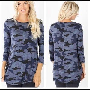 Women’s Navy Camouflage Camo Top Avg -Plus